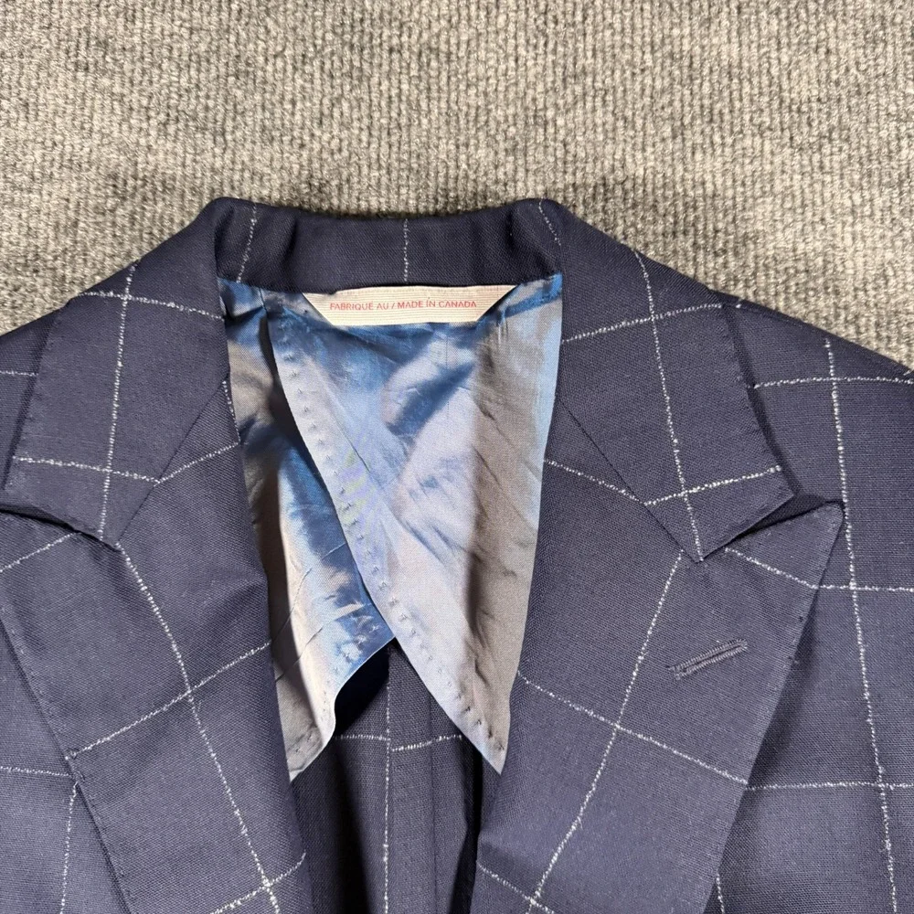 Samuelsohn SB Bristol Suit 41L Blue Windowpane Plaid Loro Piana Wool Pockets